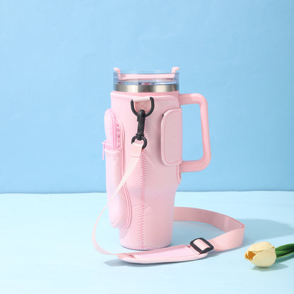 Adjustable Water Bottle Carrier Bag with Shoulder Strap, Tumbler Cup Holder, 40oz Tumbler Bag with Cell Phone Pouch, Cute Girly Accessories for Travel, Gym, and Outdoor Use (Mug Not Included)
