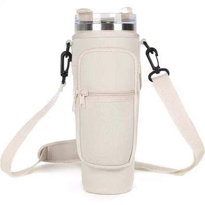 Adjustable Water Bottle Carrier Bag with Shoulder Strap, Tumbler Cup Holder, 40oz Tumbler Bag with Cell Phone Pouch, Cute Girly Accessories for Travel, Gym, and Outdoor Use (Mug Not Included)