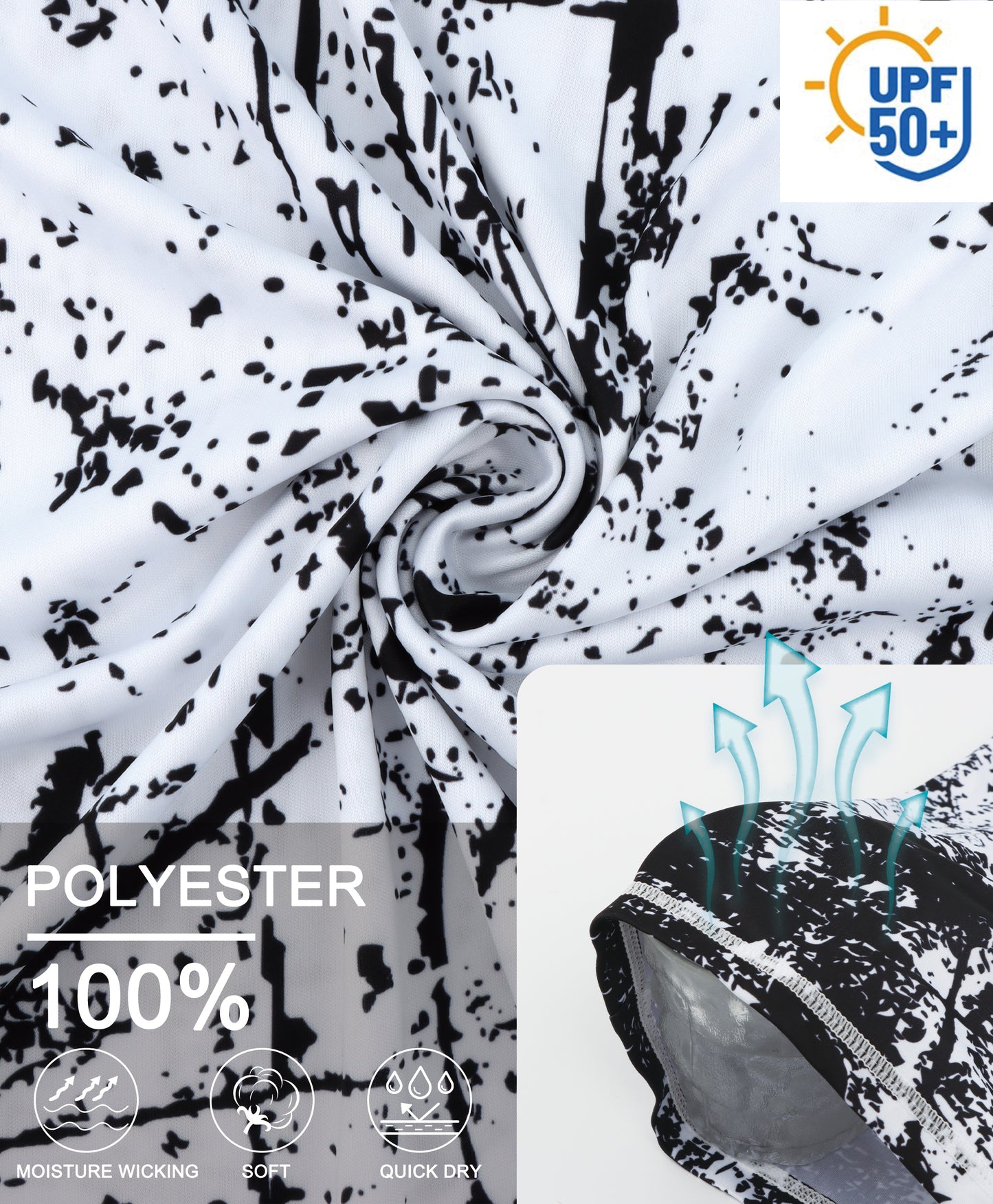 Black and White Splash-Ink UPF 50+ Sun Protection T-Shirt