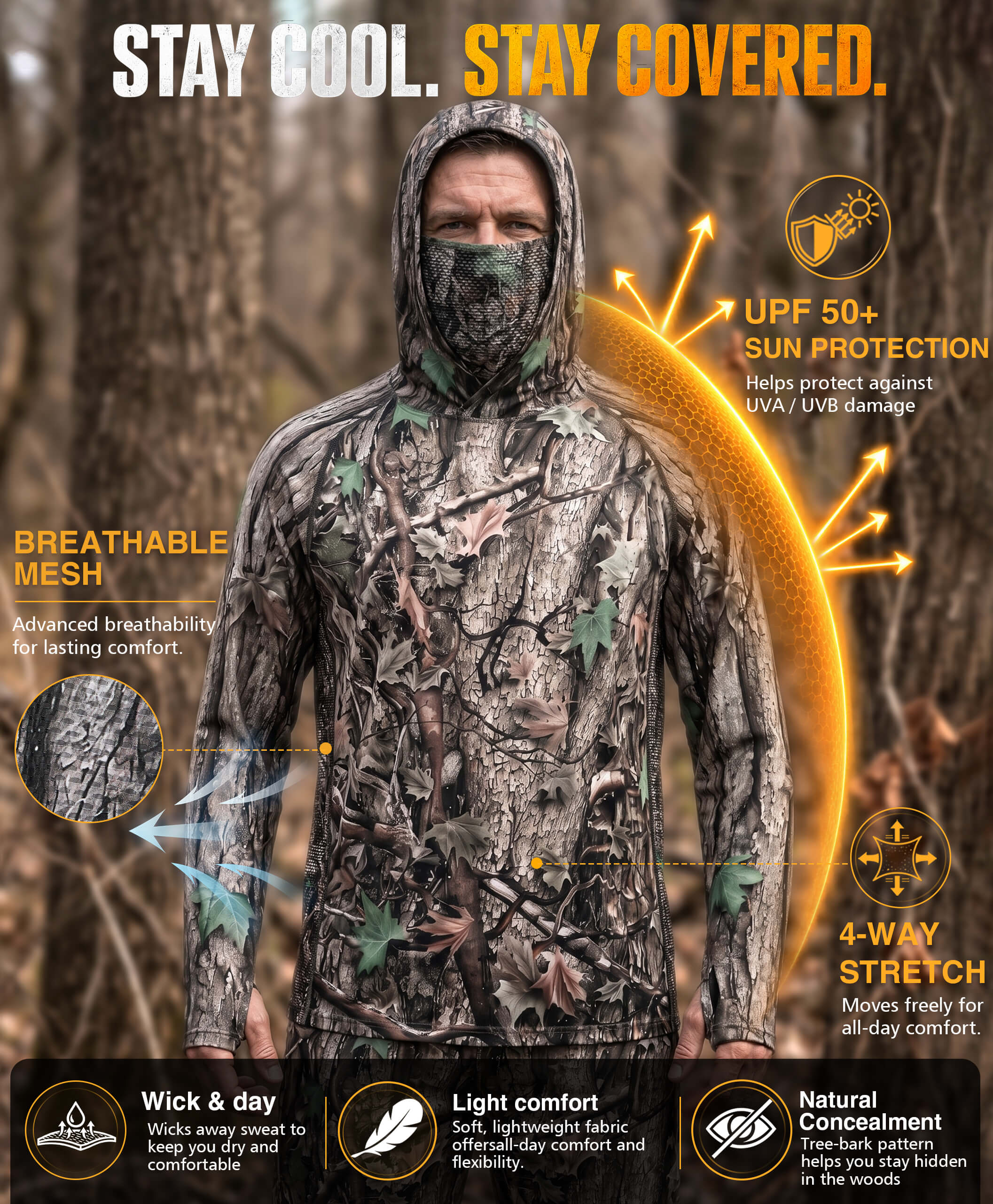 Men's Camo Hunting Hoodie with Face Cover