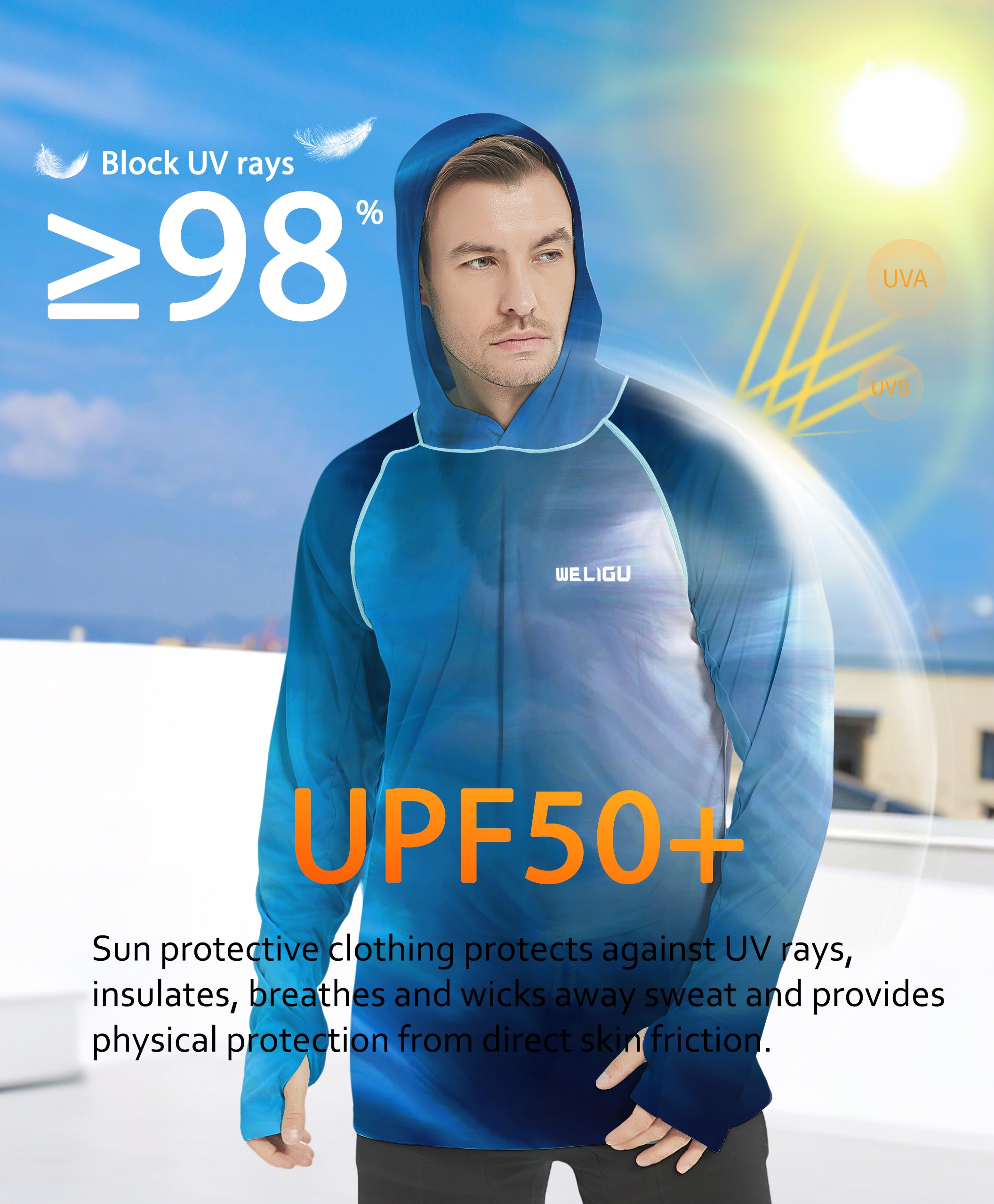 Tie Dye Blue Gradient UPF 50+ Sunscreen Hoodie