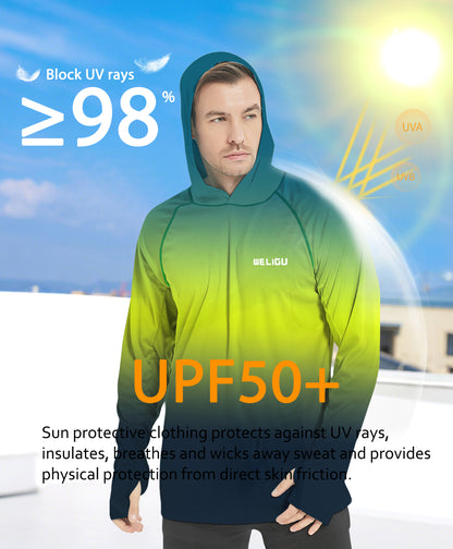 Blue-Green Gradient UPF 50+ Sunscreen Hoodie