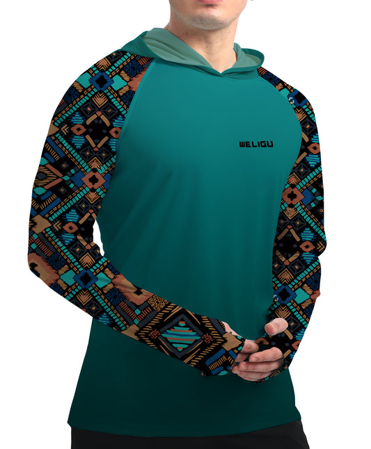 Aztec Blue Gradient Design UPF 50+ Sunscreen Hoodie