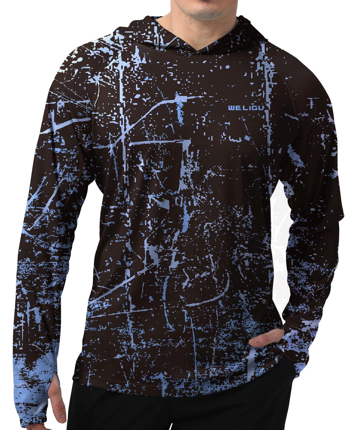 Fluorescent Blue Splash-Ink UPF 50+ Sunscreen Hoodie
