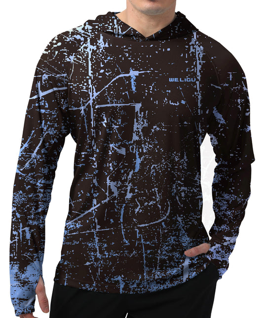 Fluorescent Blue Splash-Ink UPF 50+ Sunscreen Hoodie