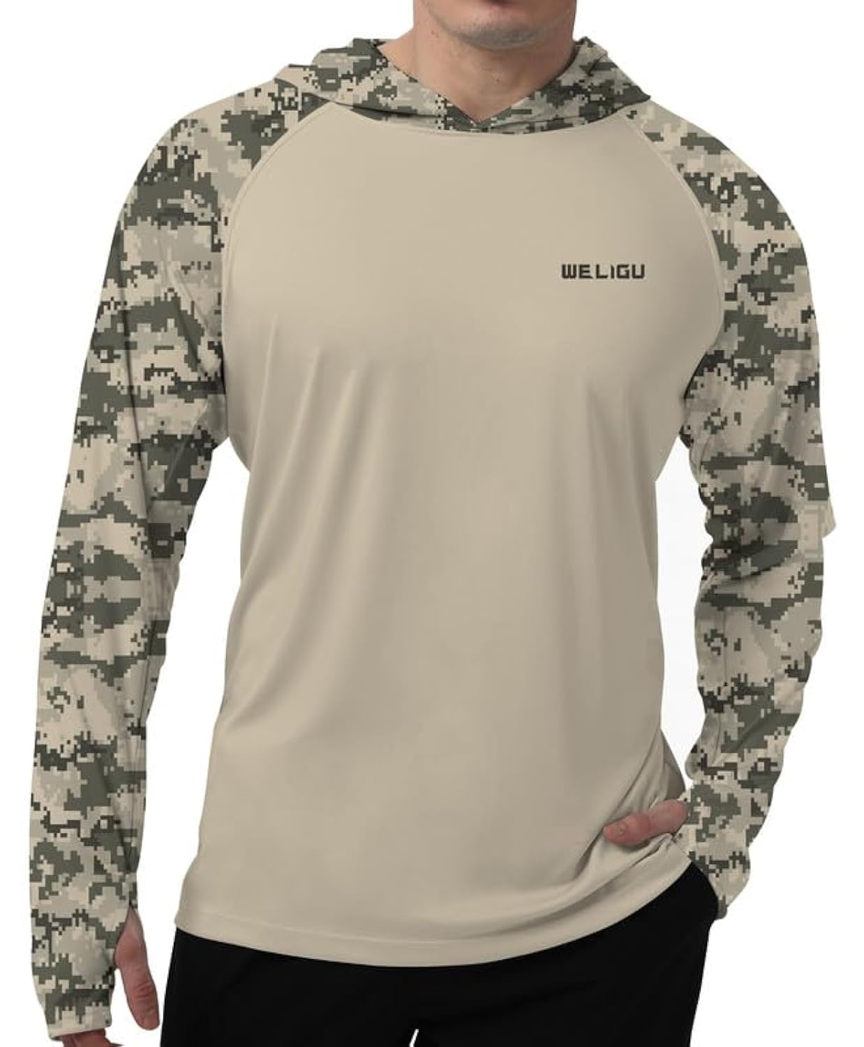 Khaki Raglan Sleeve Camouflage UPF 50+ Sunscreen Hoodie