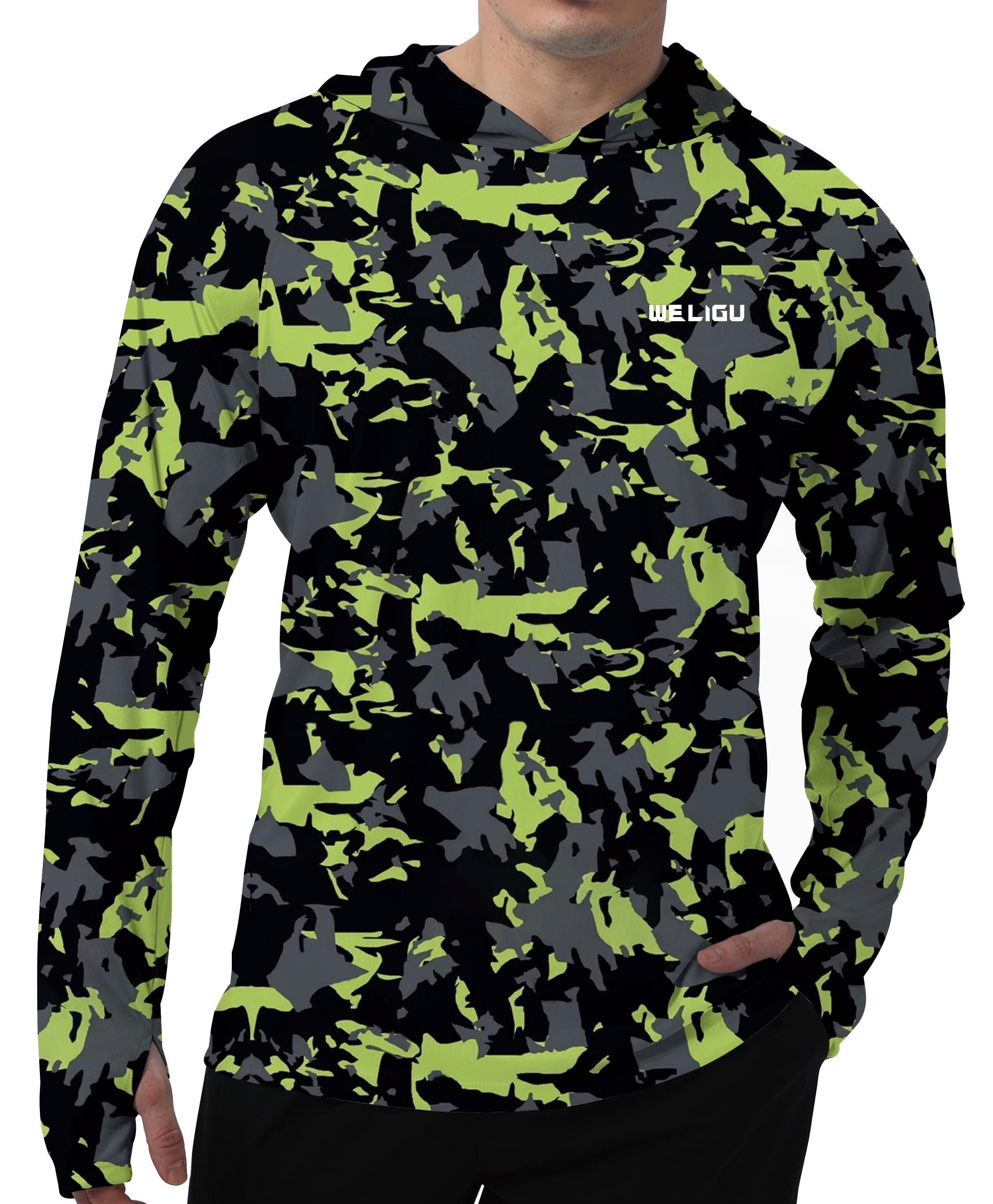 Fluorescent Green Camouflage UPF 50+ Sunscreen Hoodie