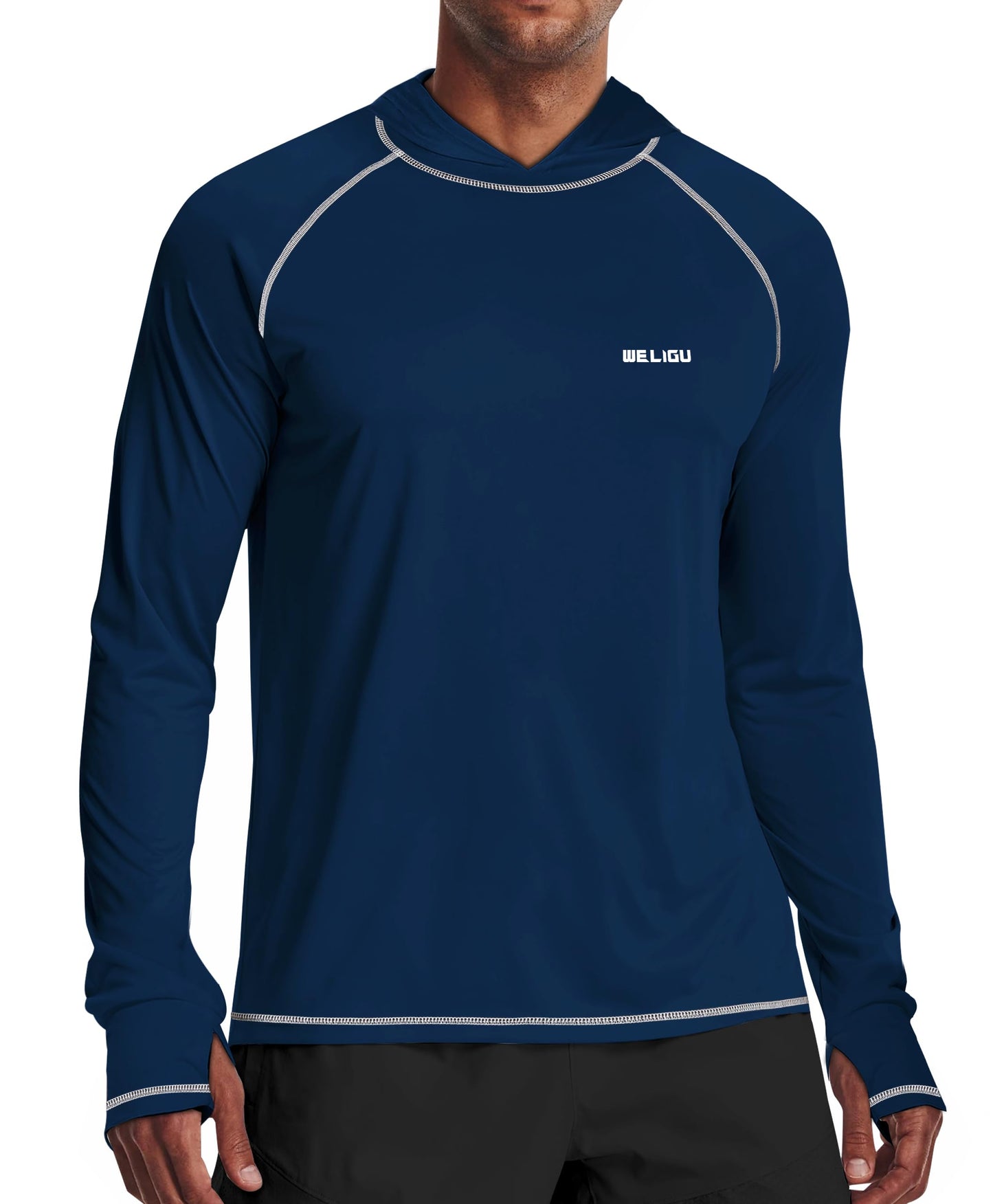 Dark Blue Solid Color UPF 50+ Sunscreen Hoodie