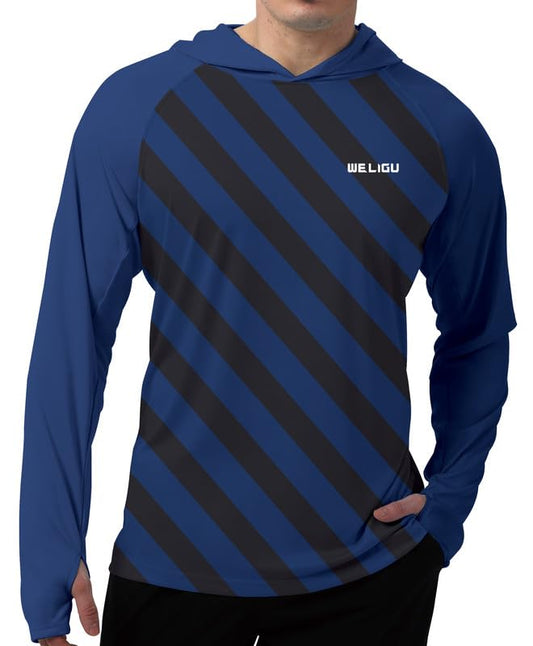 Blue & Black Color Block UPF 50+ Sunscreen Hoodie
