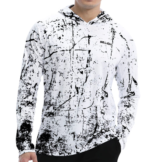 Black and White Splash-Ink UPF 50+ Sunscreen Hoodie