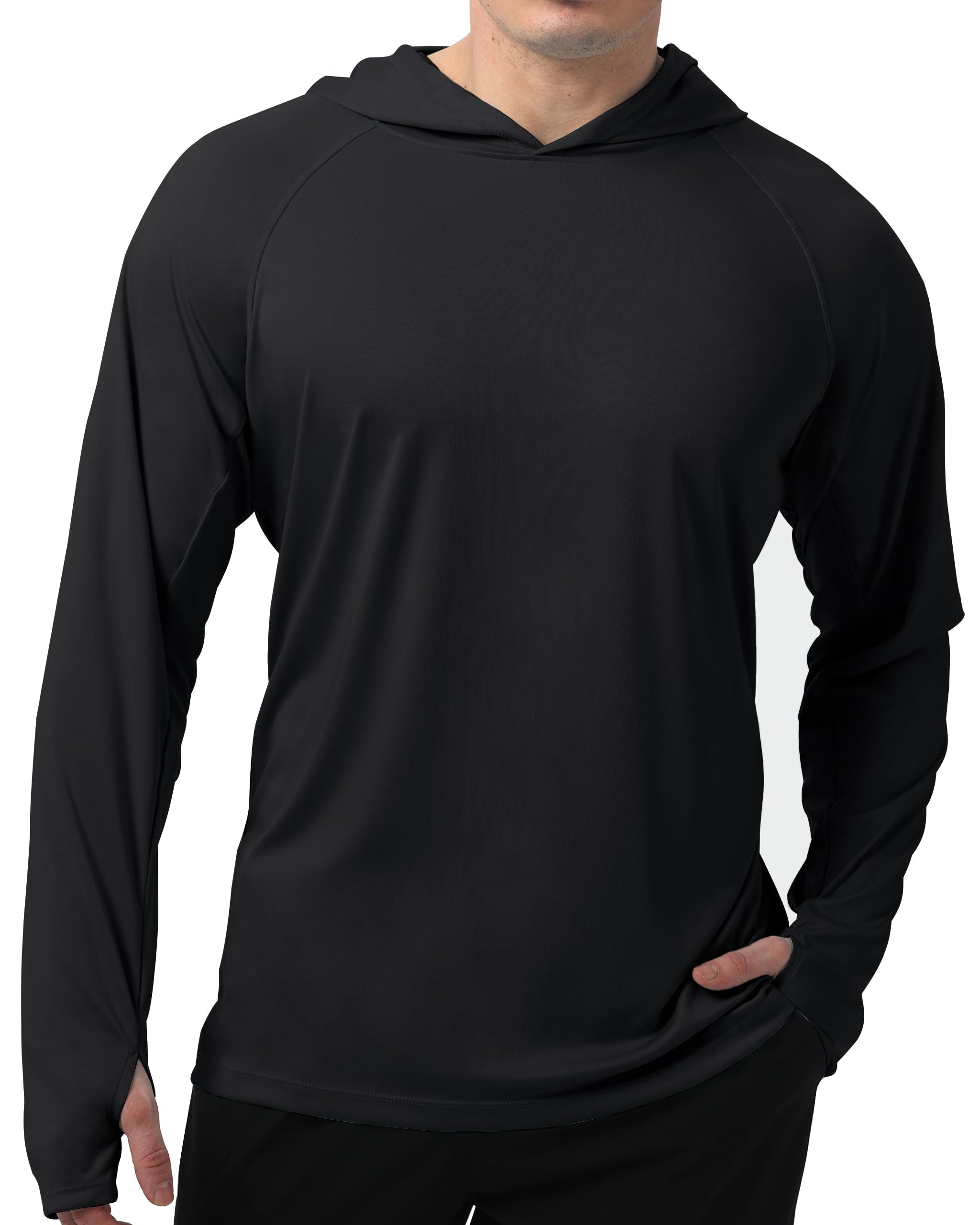Pure Black Solid Color UPF 50+ Sunscreen Hoodie