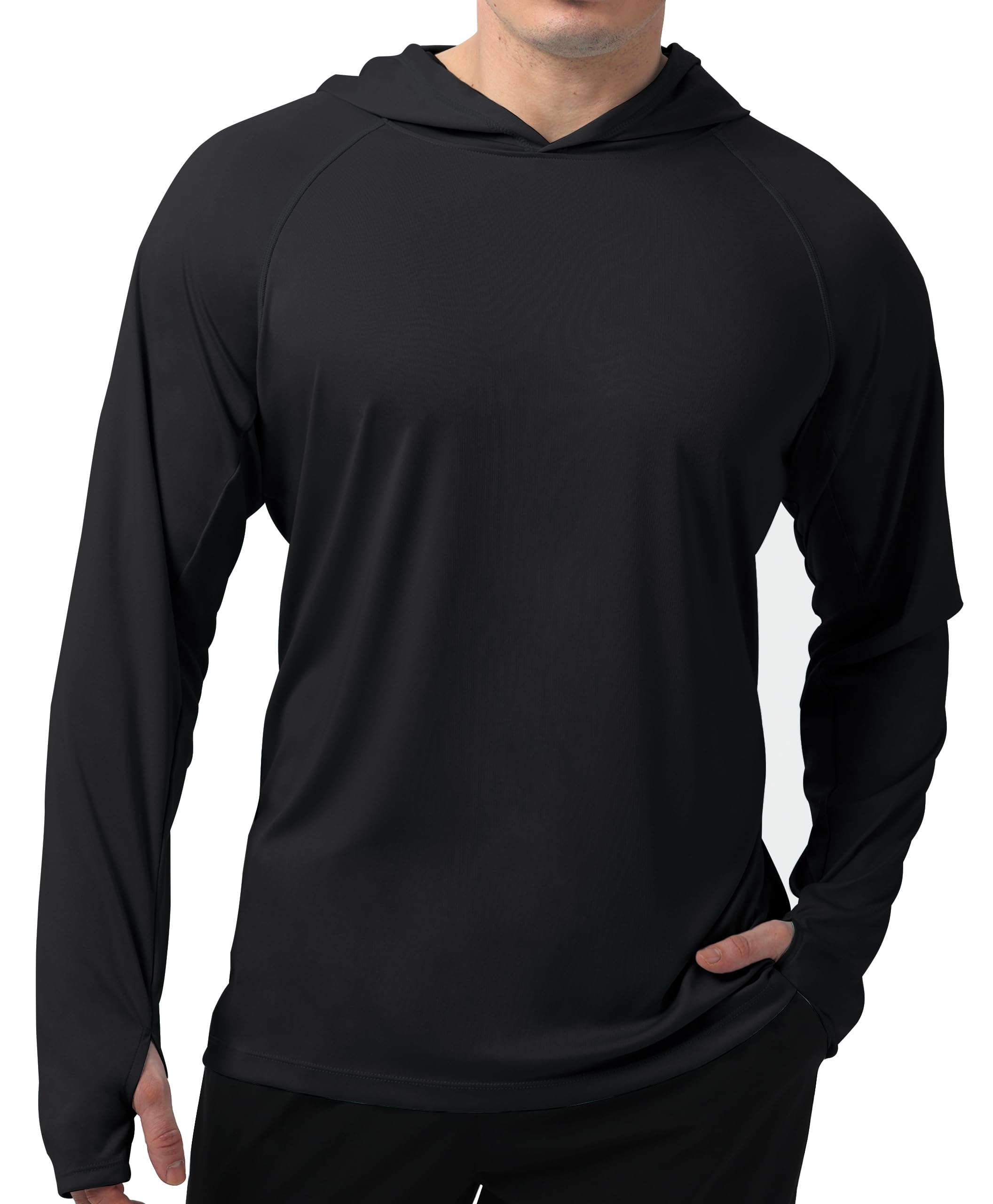 Pure Black Solid Color UPF 50+ Sunscreen Hoodie