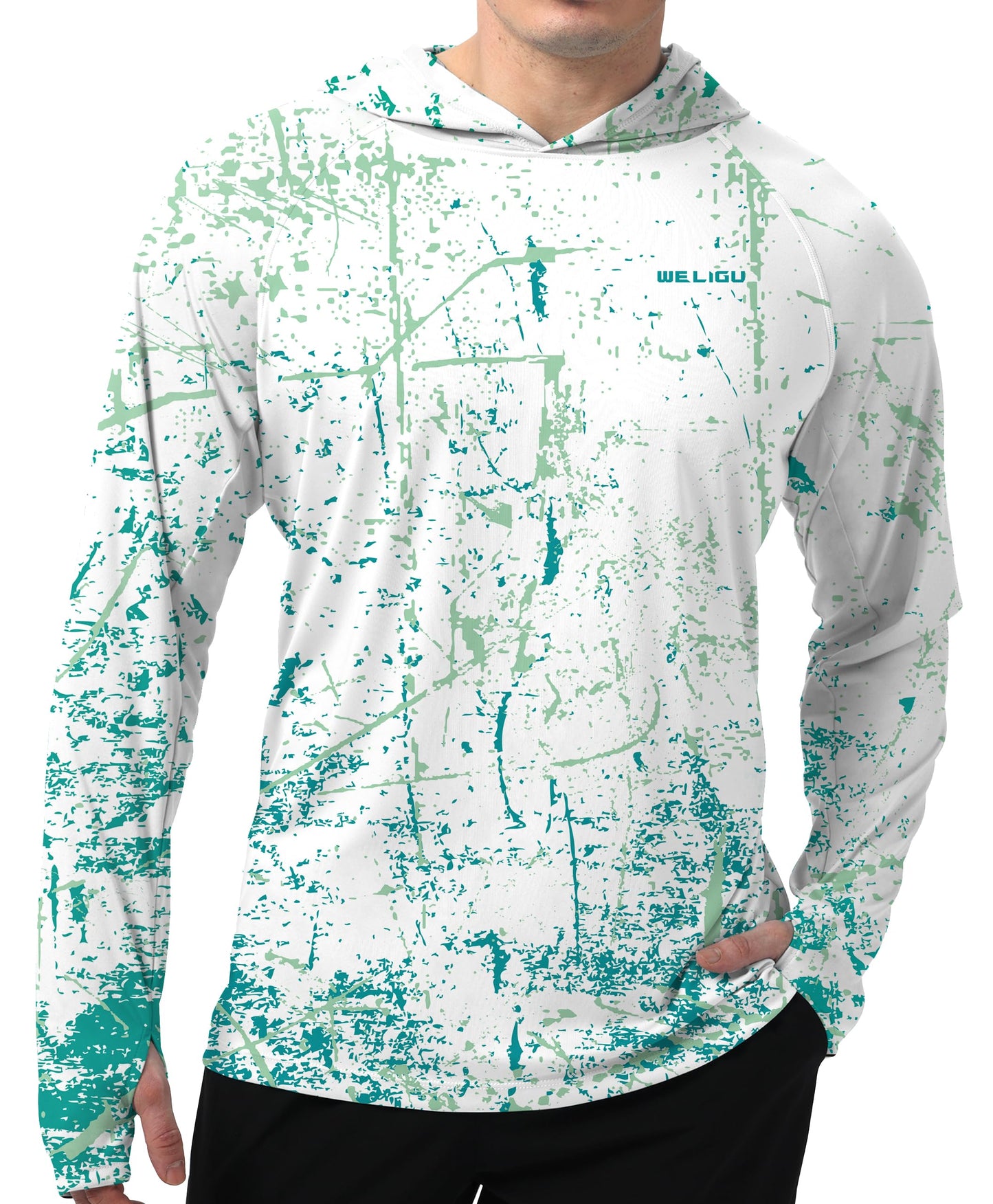 Mint Green Splash-Ink UPF 50+ Sunscreen Hoodie