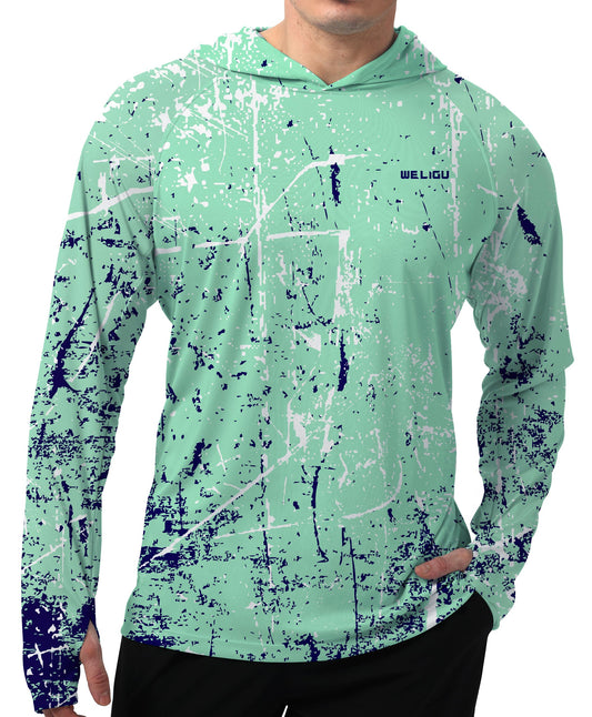 Pea Green Splash-Ink UPF 50+ Sunscreen Hoodie