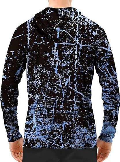 Fluorescent Blue Splash-Ink UPF 50+ Sunscreen Hoodie