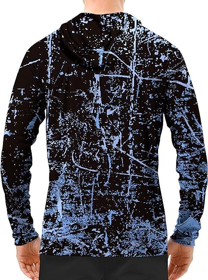 Fluorescent Blue Splash-Ink UPF 50+ Sunscreen Hoodie