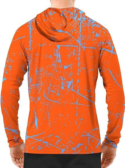 Bright Orange Splash-Ink UPF 50+ Sunscreen Hoodie