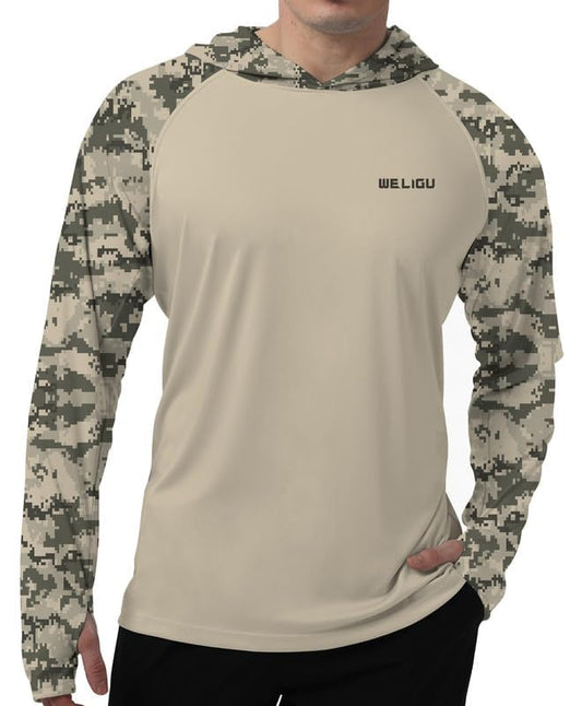 Khaki Raglan Sleeve Camouflage UPF 50+ Sunscreen Hoodie