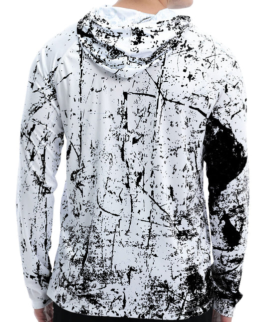 Black and White Splash-Ink UPF 50+ Sunscreen Hoodie