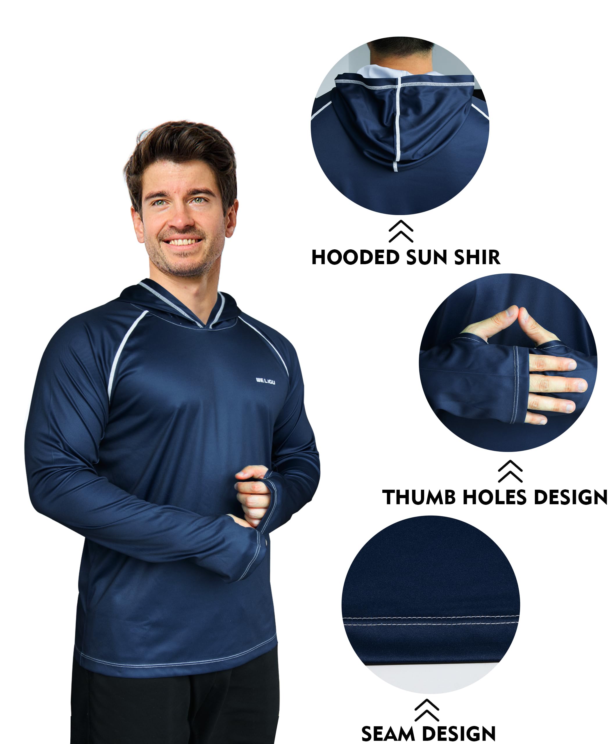 Dark Blue Solid Color UPF 50+ Sunscreen Hoodie