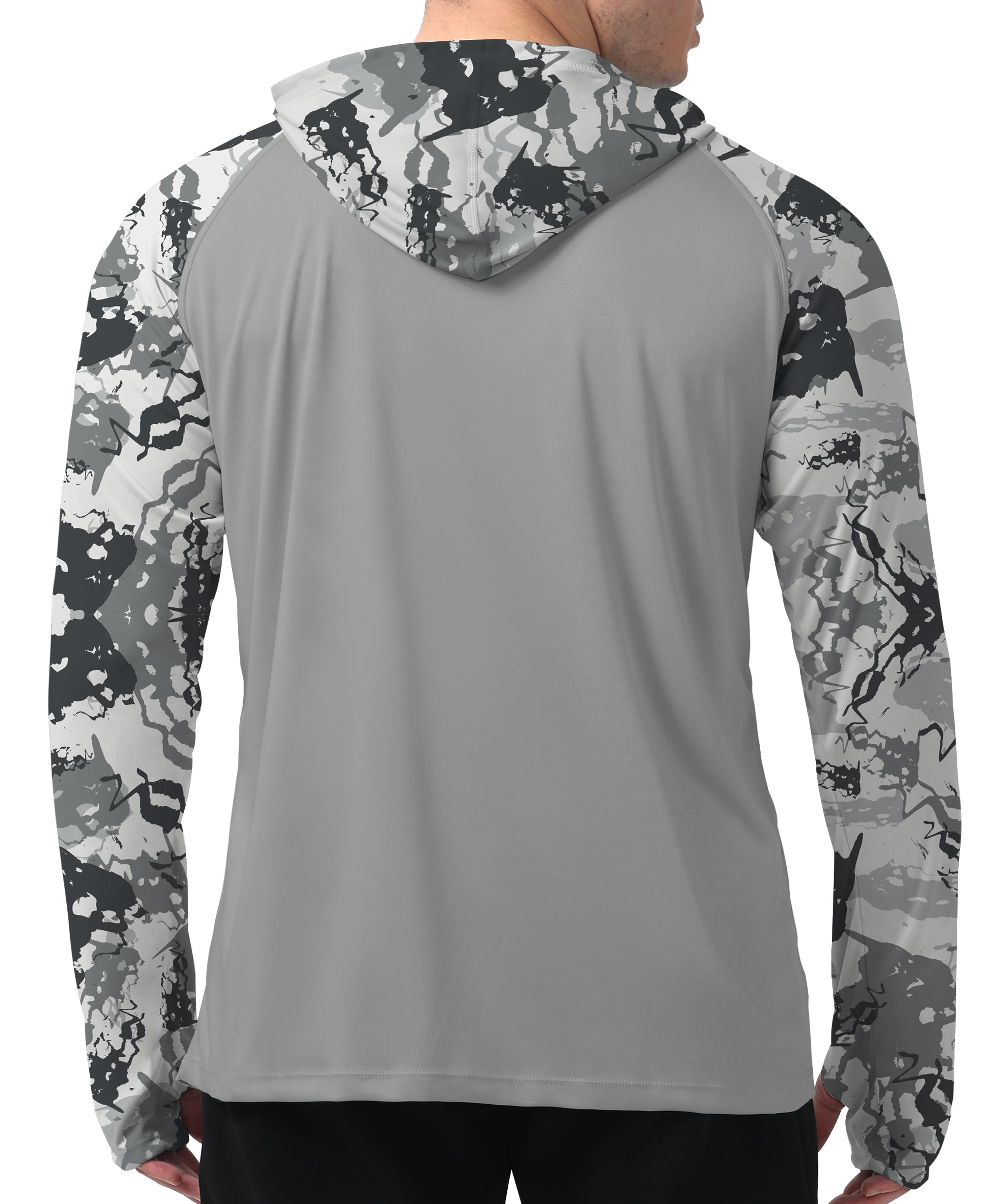 Grey Raglan Sleeve Camouflage UPF 50+ Sunscreen Hoodie
