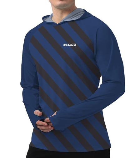 Blue & Black Color Block UPF 50+ Sunscreen Hoodie