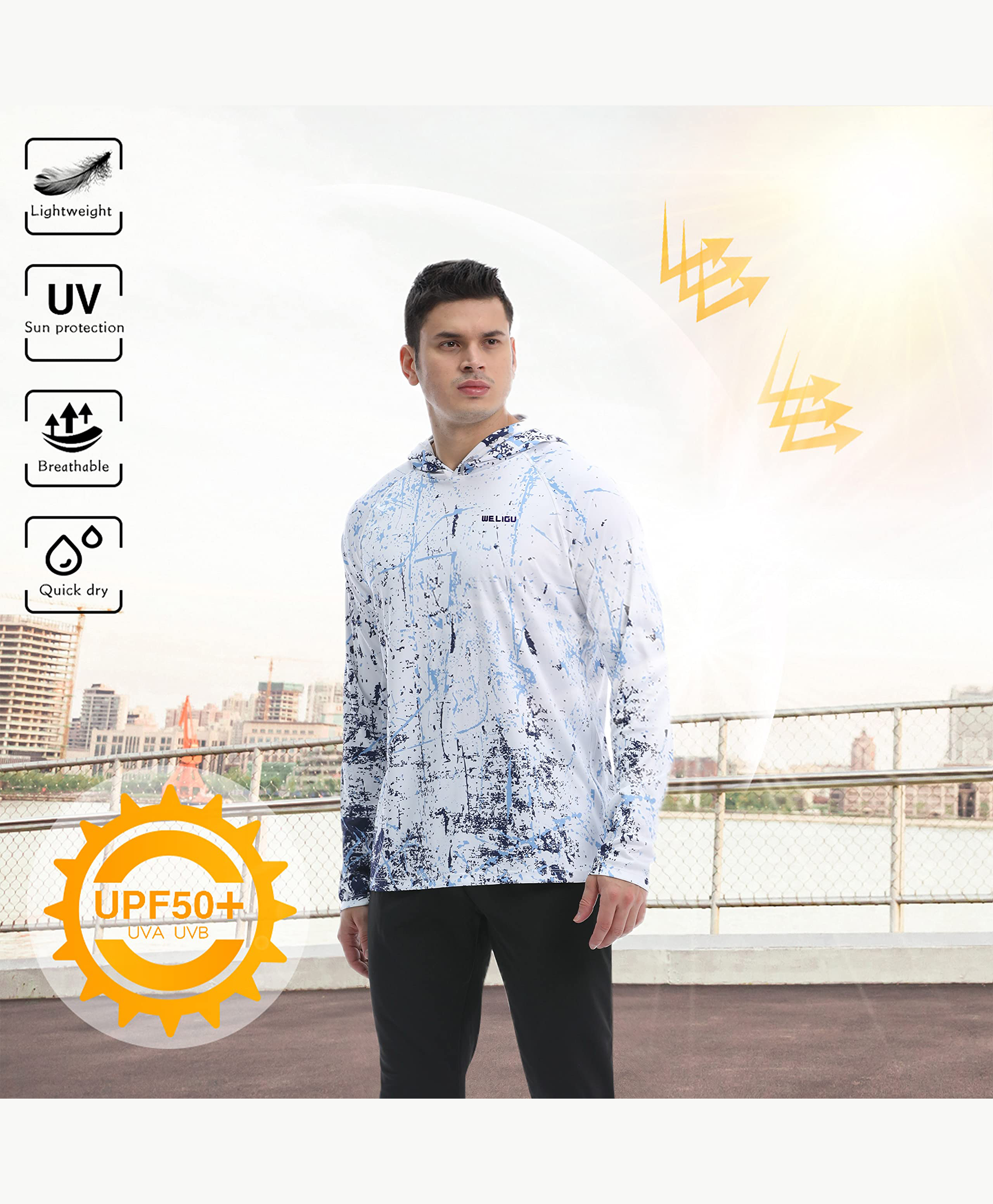 Men's UPF 50+ Sun Protection Hoodie Lightweight Long Sleeve