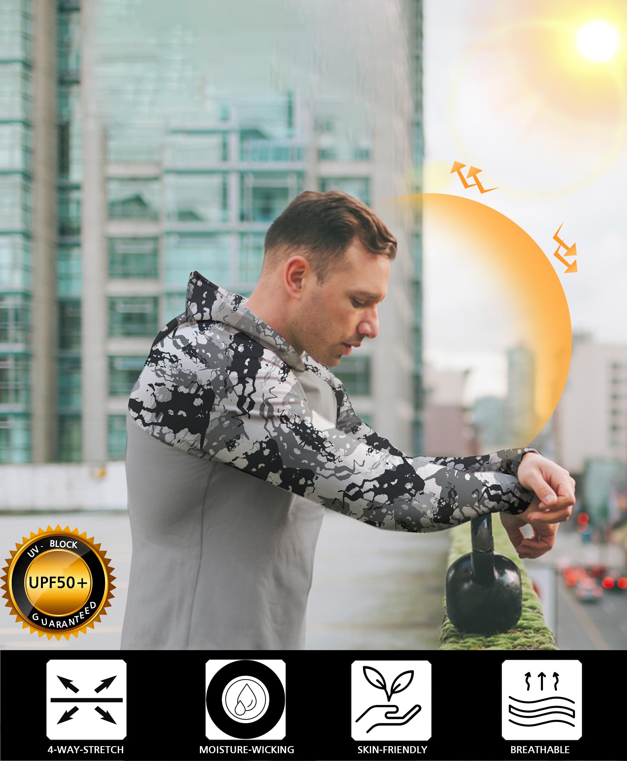 Grey Raglan Sleeve Camouflage UPF 50+ Sunscreen Hoodie