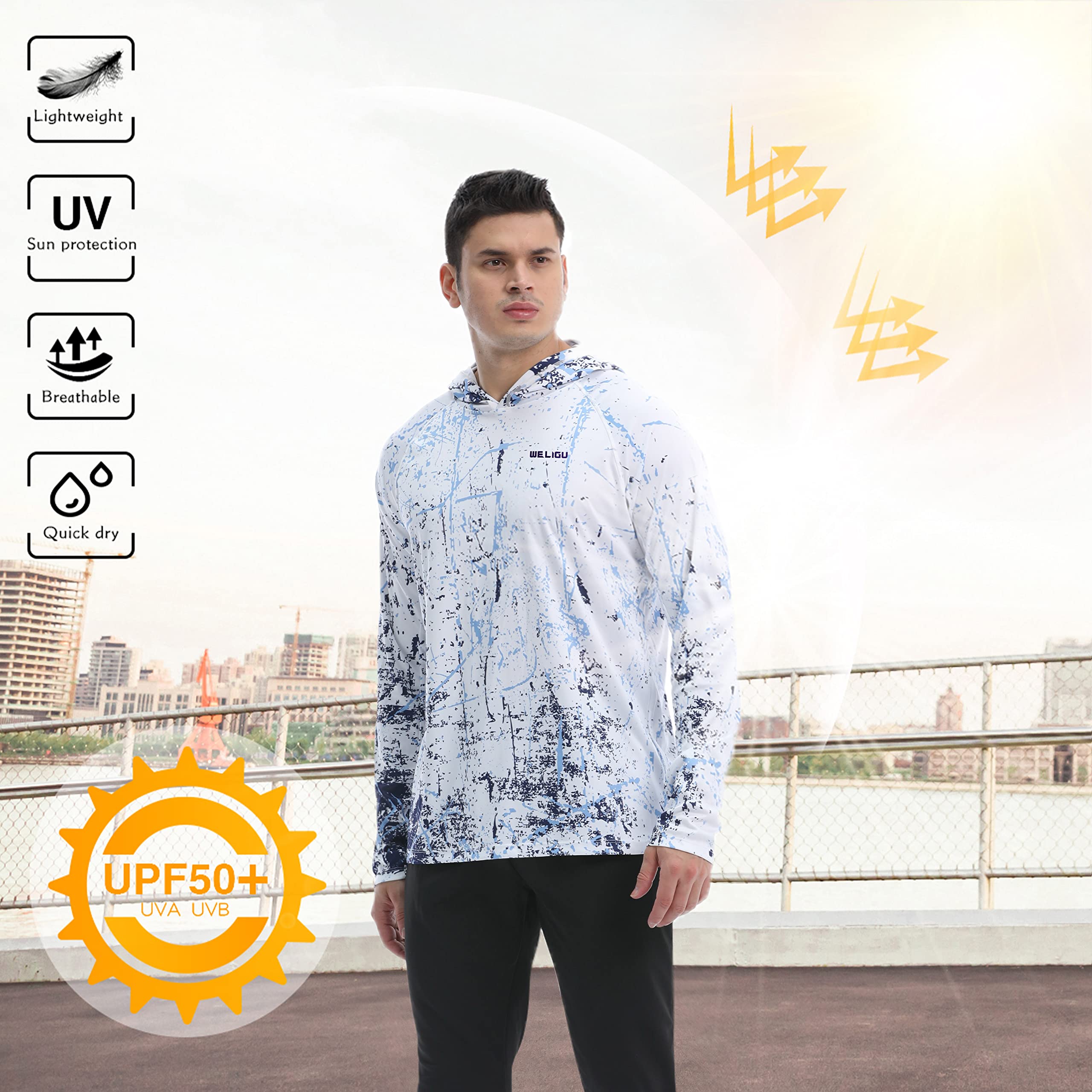 White Splash-Ink UPF 50+ Sunscreen Hoodie
