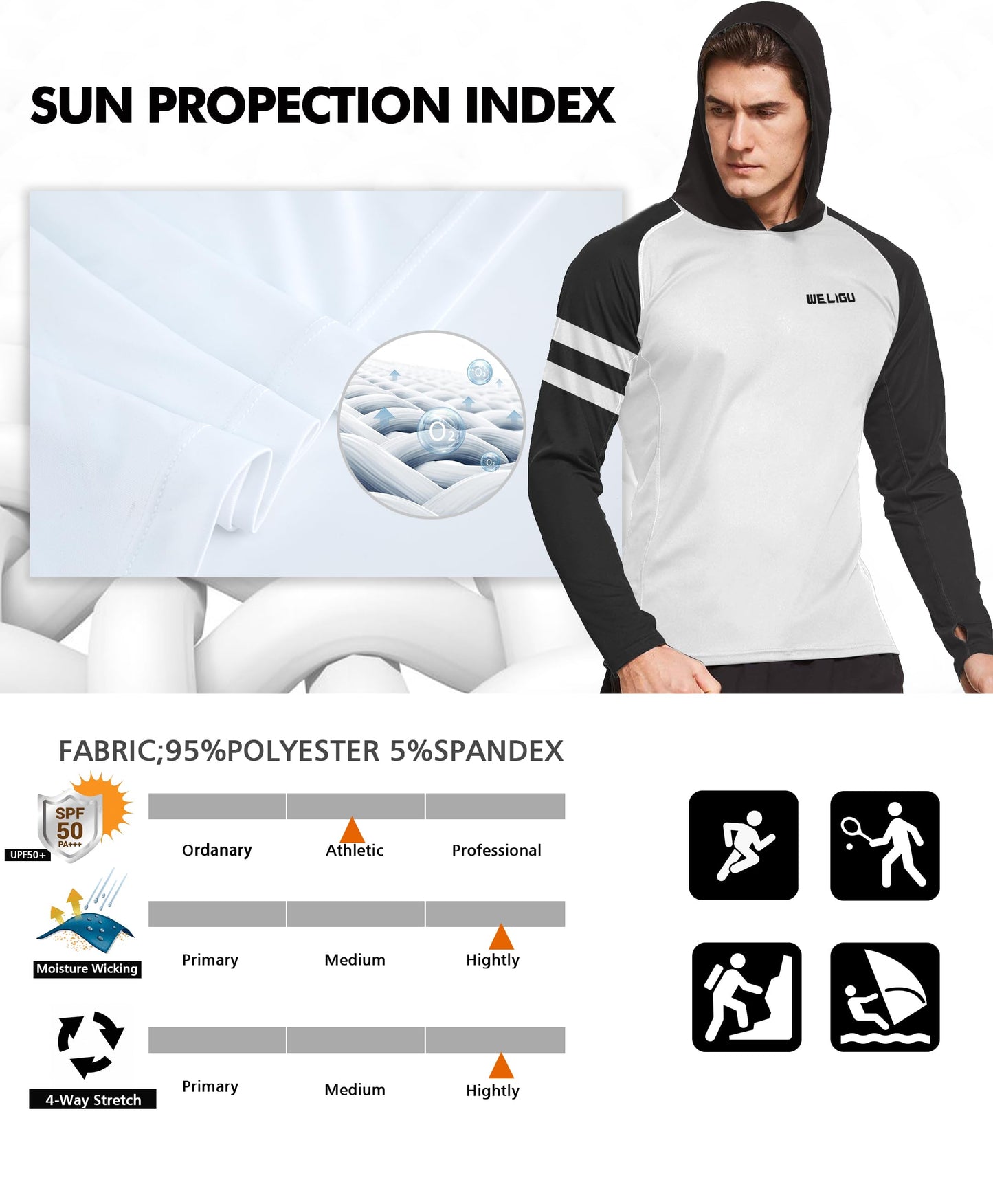 Black Line Color Block UPF 50+ Sunscreen Hoodie