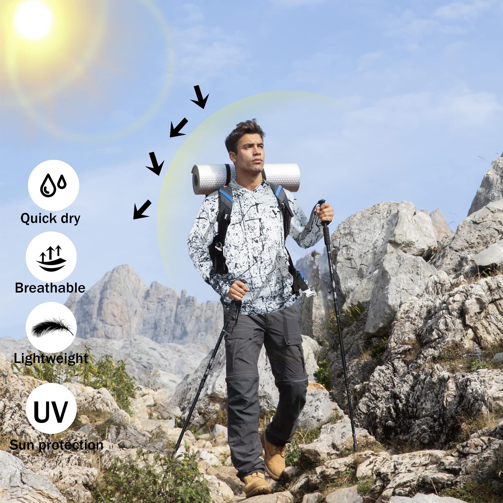 Black and White Splash-Ink UPF 50+ Sunscreen Hoodie