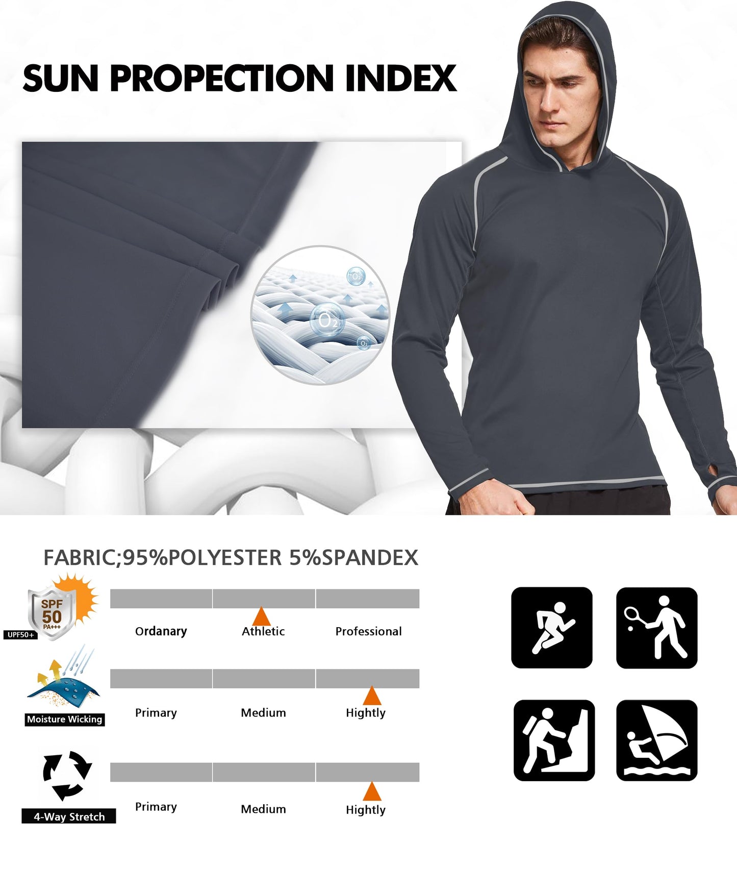 Line Grey Solid Color UPF 50+ Sunscreen Hoodie