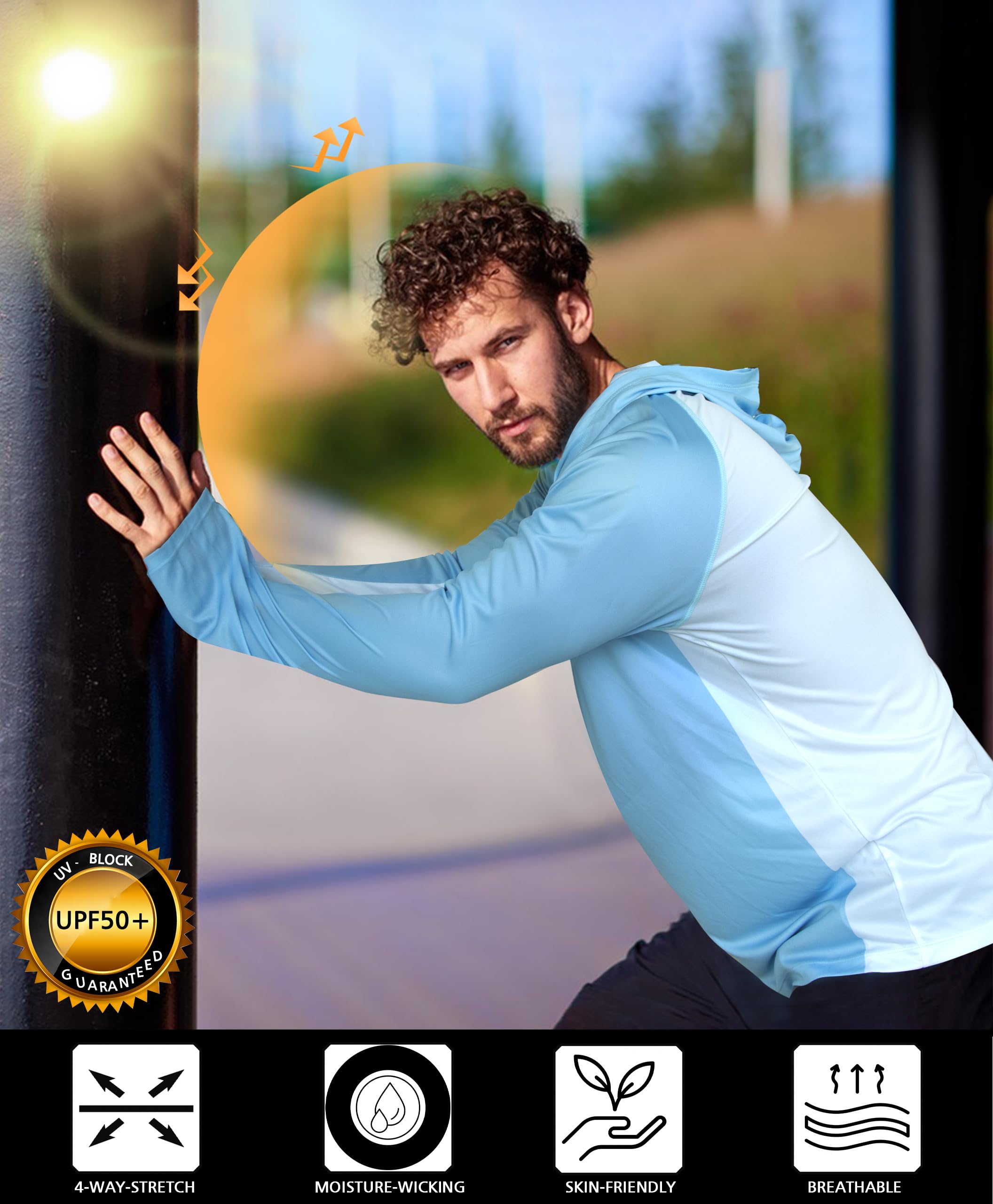 Blue & White Color Block UPF 50+ Sunscreen Hoodie