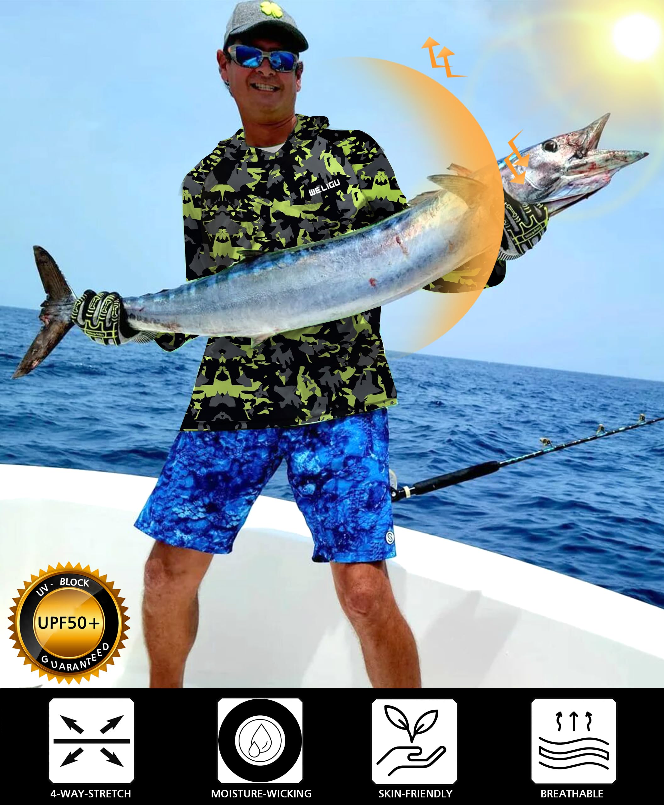 Fluorescent Green Camouflage UPF 50+ Sunscreen Hoodie