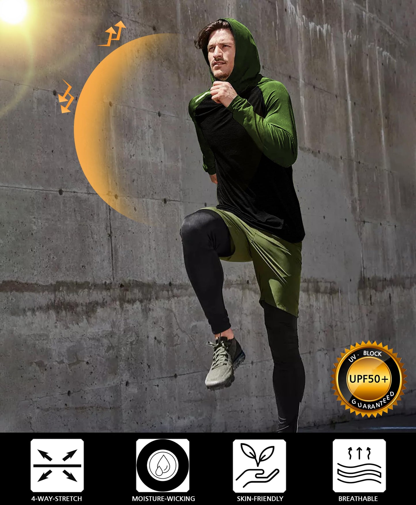 Green & Black Color Block UPF 50+ Sunscreen Hoodie