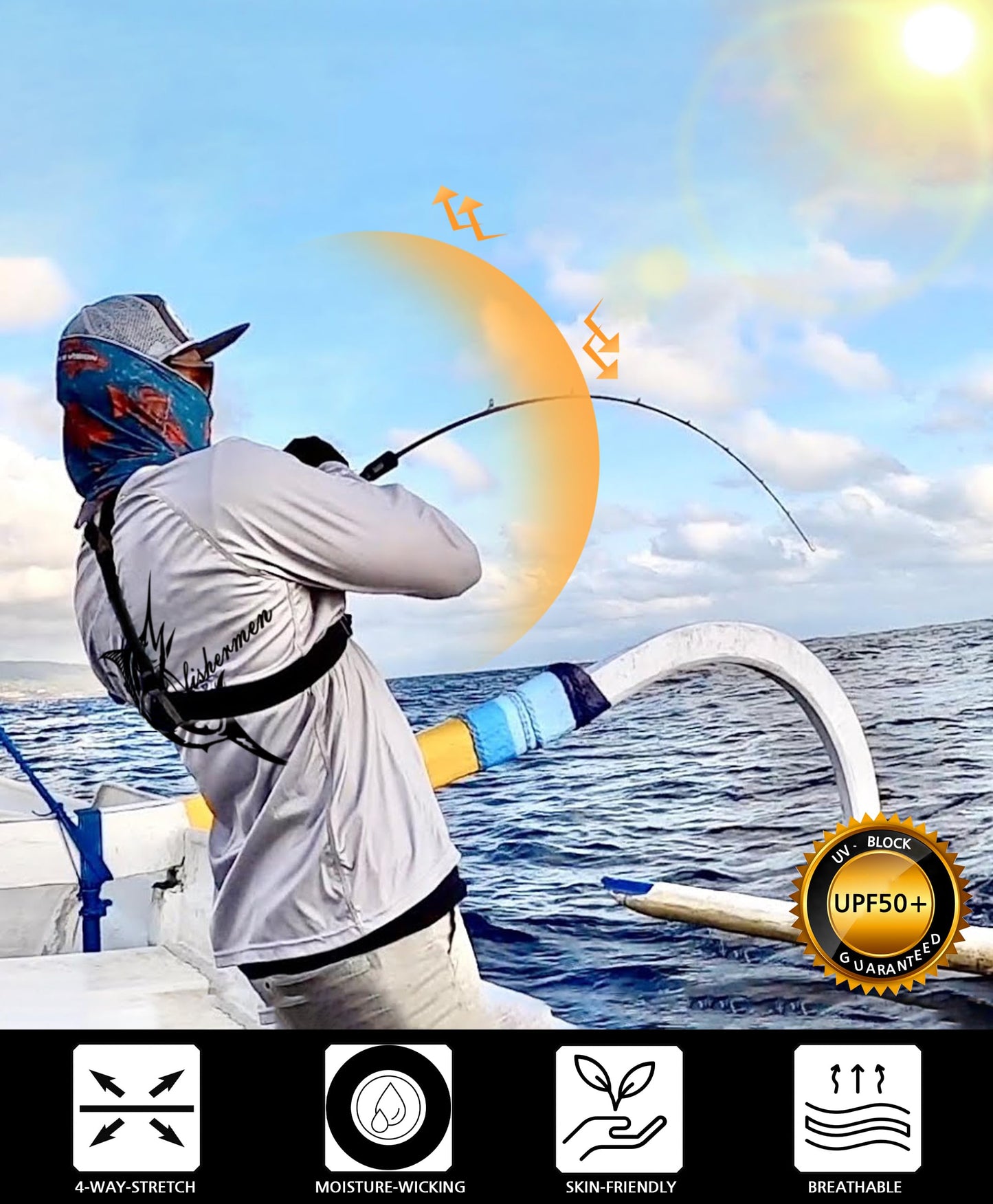 Grey-Fish Design UPF 50+ Sunscreen Hoodie