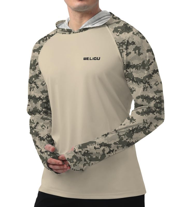 Khaki Raglan Sleeve Camouflage UPF 50+ Sunscreen Hoodie