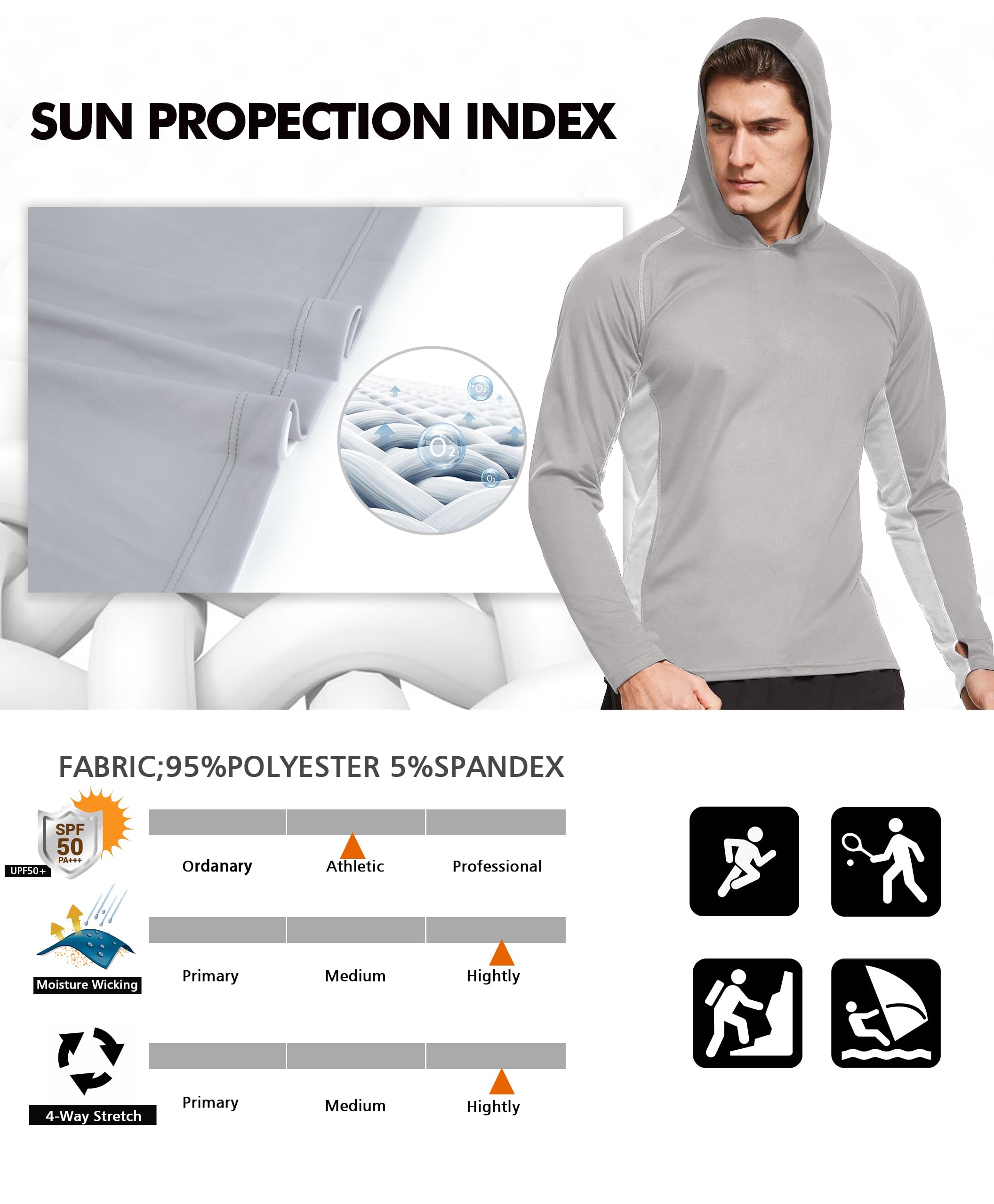 Grey & White Color Block UPF 50+ Sunscreen Hoodie
