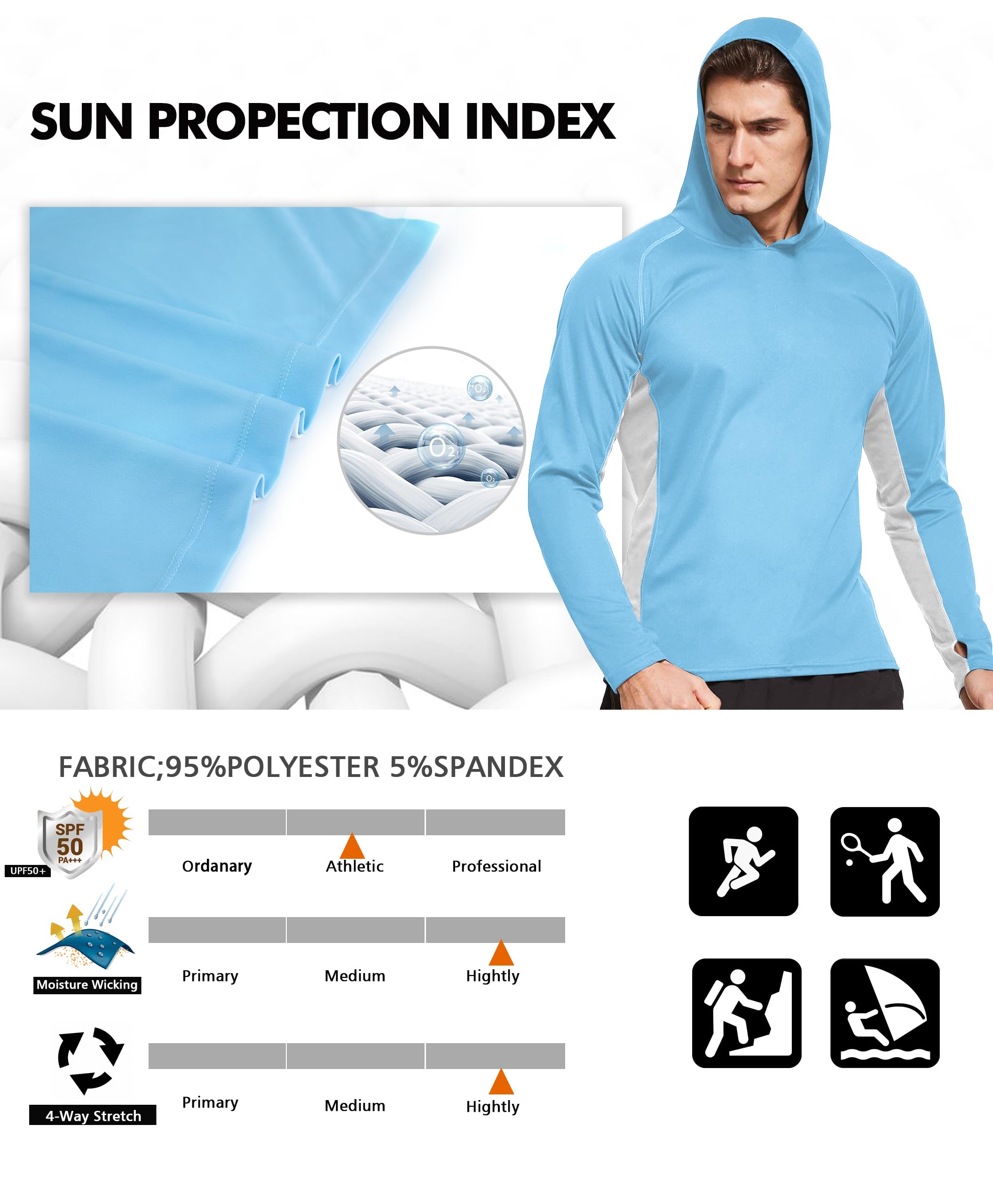 Blue & White Color Block UPF 50+ Sunscreen Hoodie