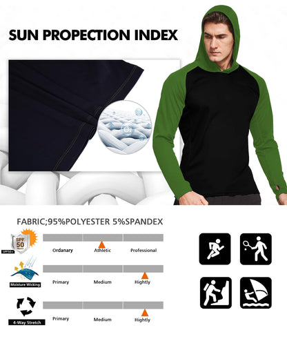 Green & Black Color Block UPF 50+ Sunscreen Hoodie