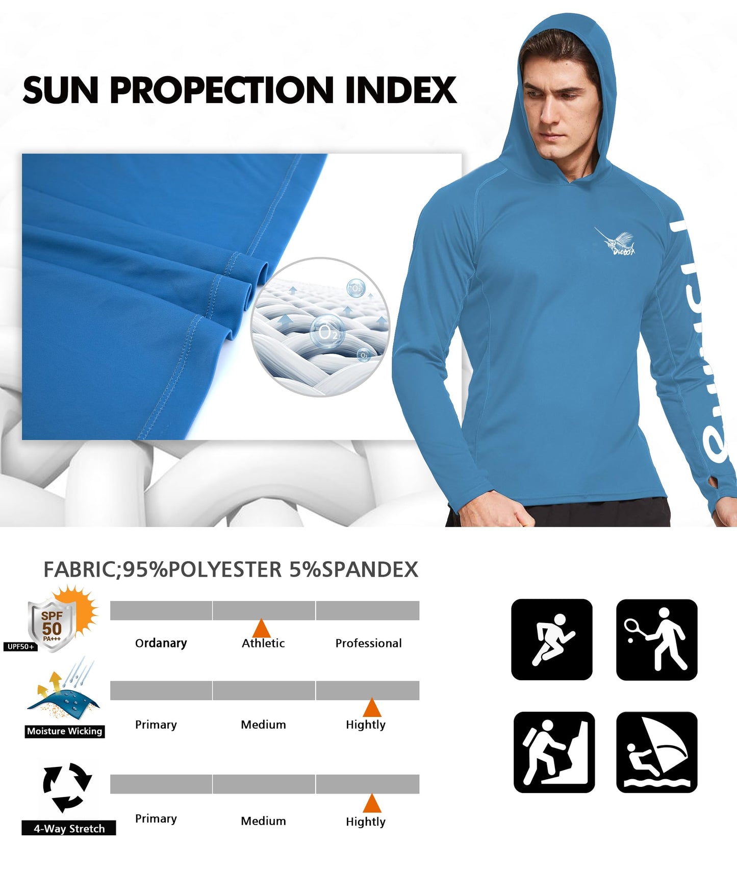Blue-Fish Design UPF 50+ Sunscreen Hoodie