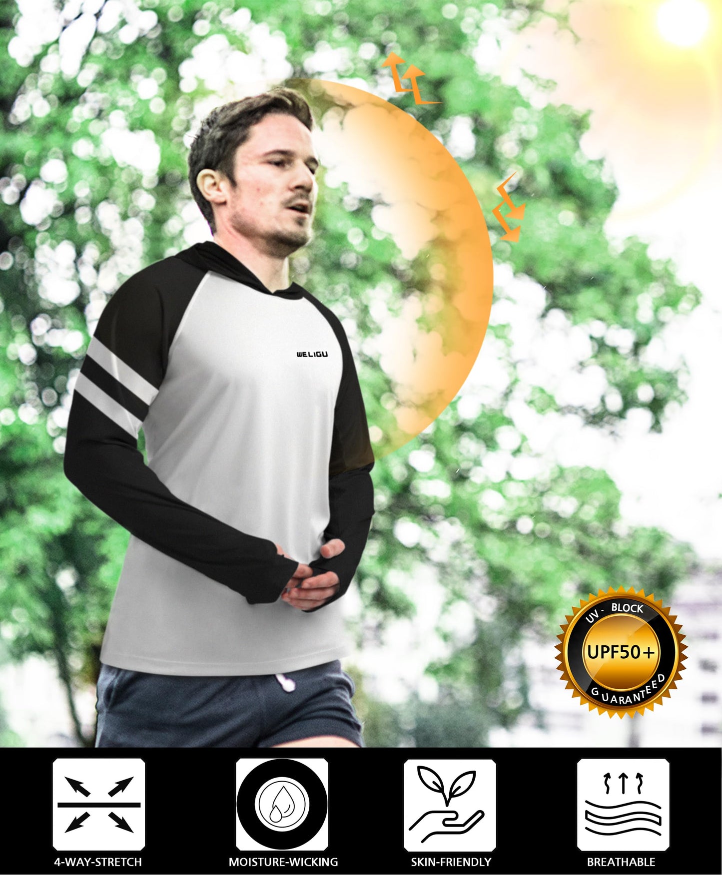 Black Line Color Block UPF 50+ Sunscreen Hoodie