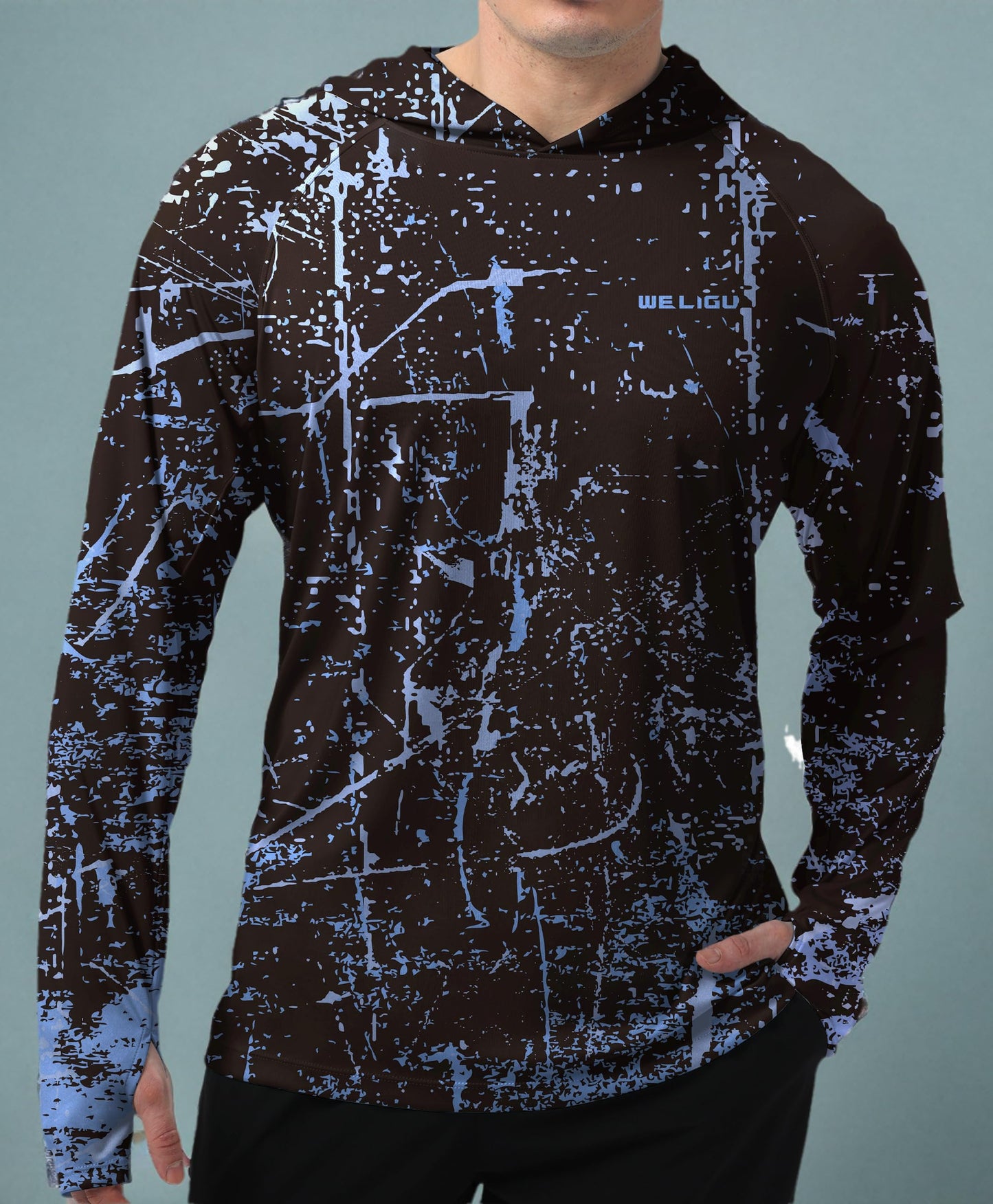 Fluorescent Blue Splash-Ink UPF 50+ Sunscreen Hoodie