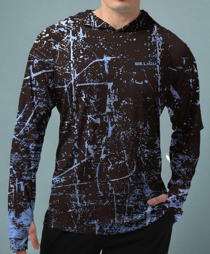 Fluorescent Blue Splash-Ink UPF 50+ Sunscreen Hoodie