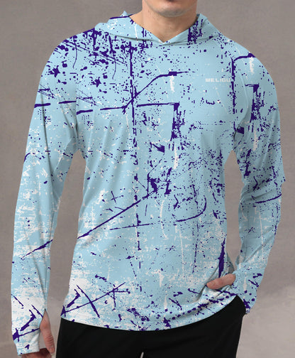 Sky Blue Splash-Ink UPF 50+ Sunscreen Hoodie