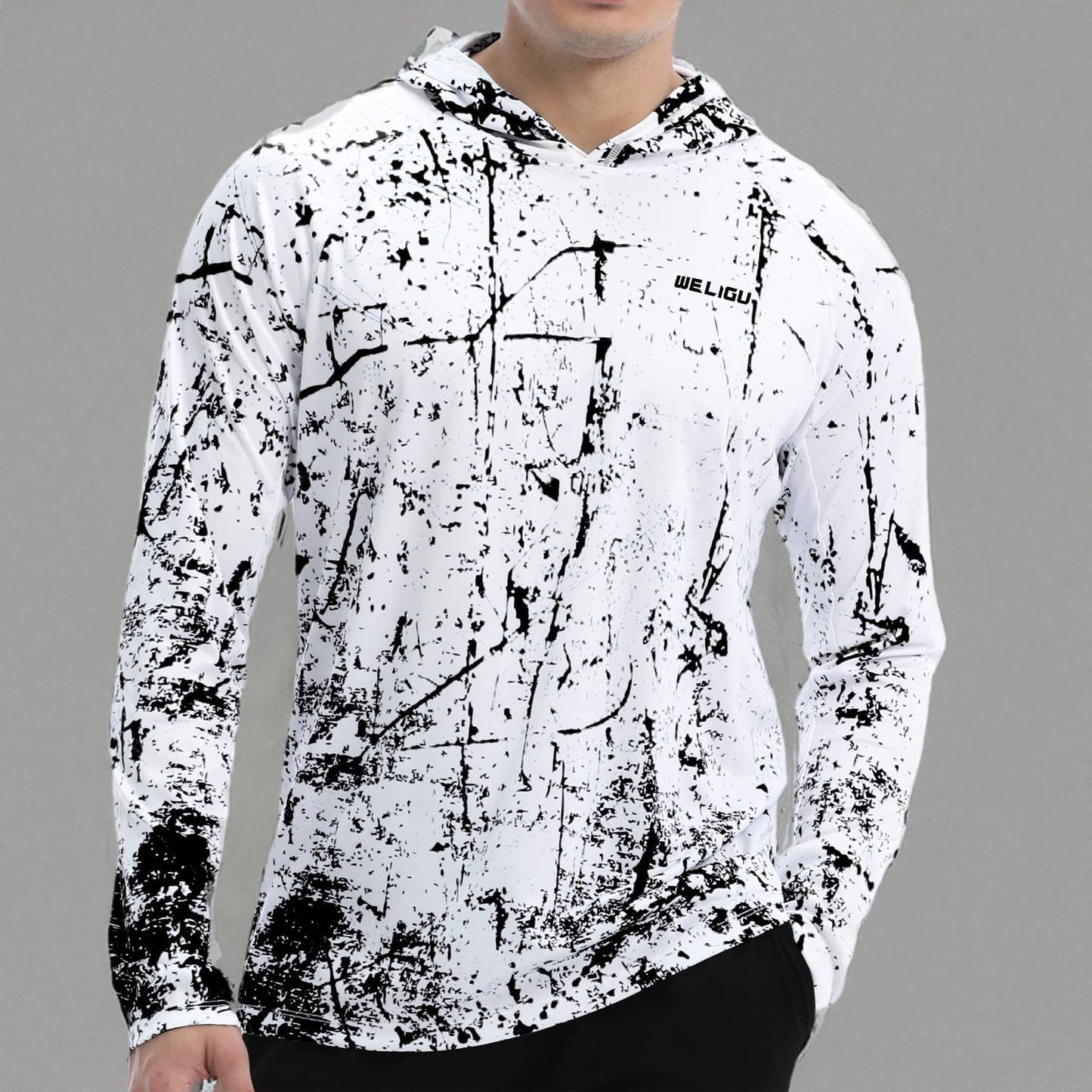 Black and White Splash-Ink UPF 50+ Sunscreen Hoodie